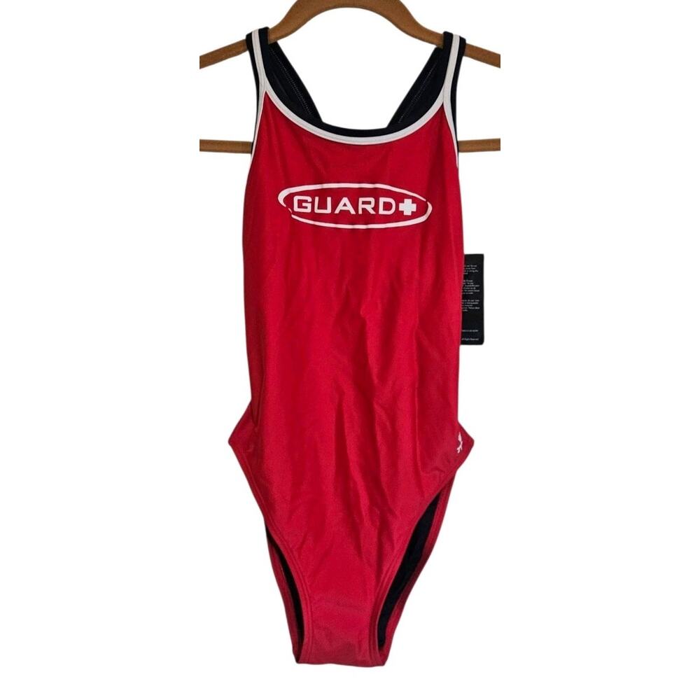 NWT TYR Guard Cutout Back One Piece Swimsuit Red 34